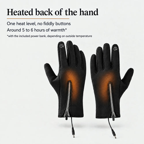 Heated back of the hand: one heat level, around 5 to 6 hours of warmth with the included power bank