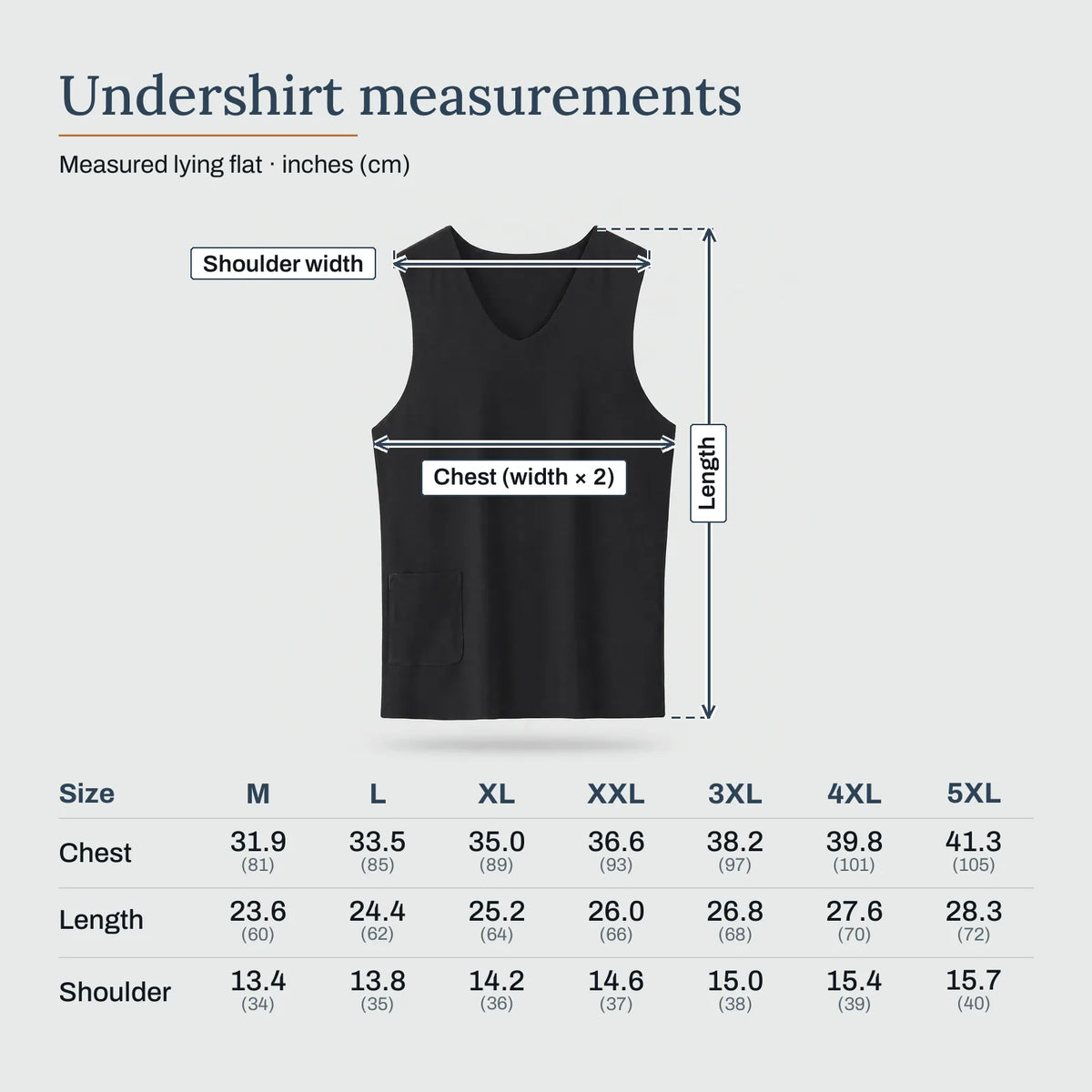 Undershirt measurements – Heated Sleeveless Undershirt, Unisex