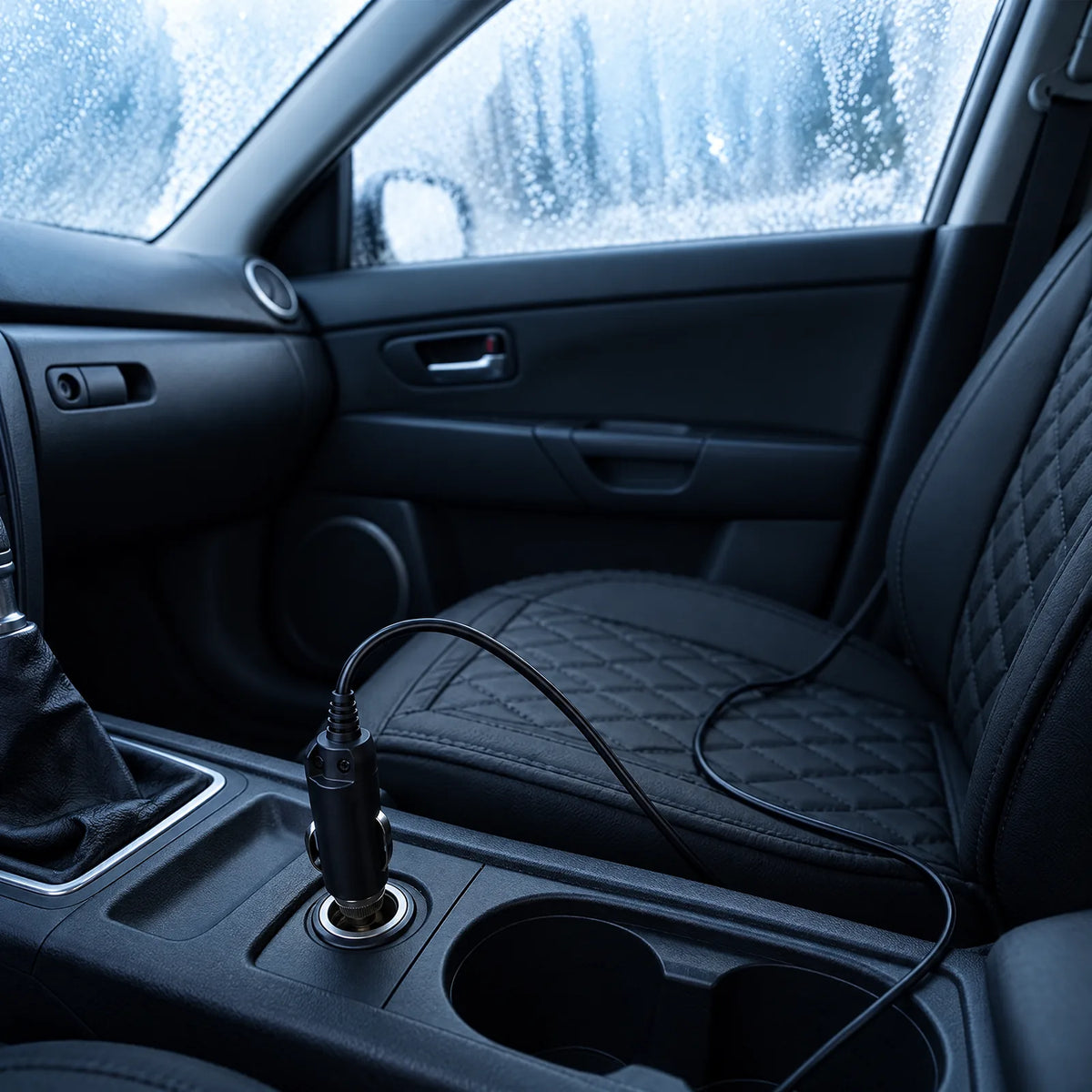 12 V plug of the heated seat cover in the centre console socket