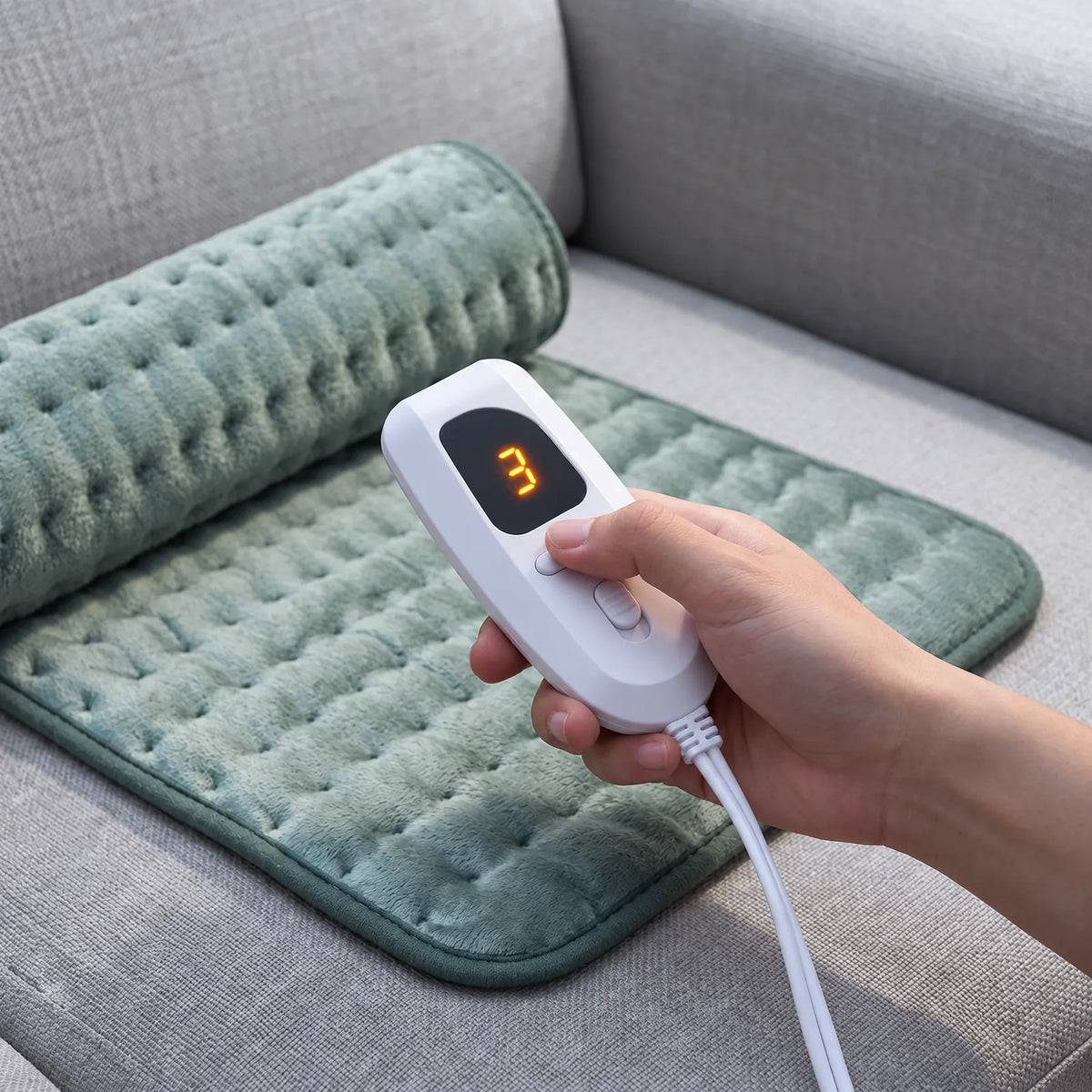 Hand controller of the heating pad showing the selected level